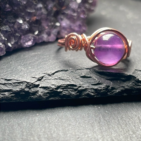 Artisan Amethyst Copper Wire Wrapped Ring - Picture 12 of 16
